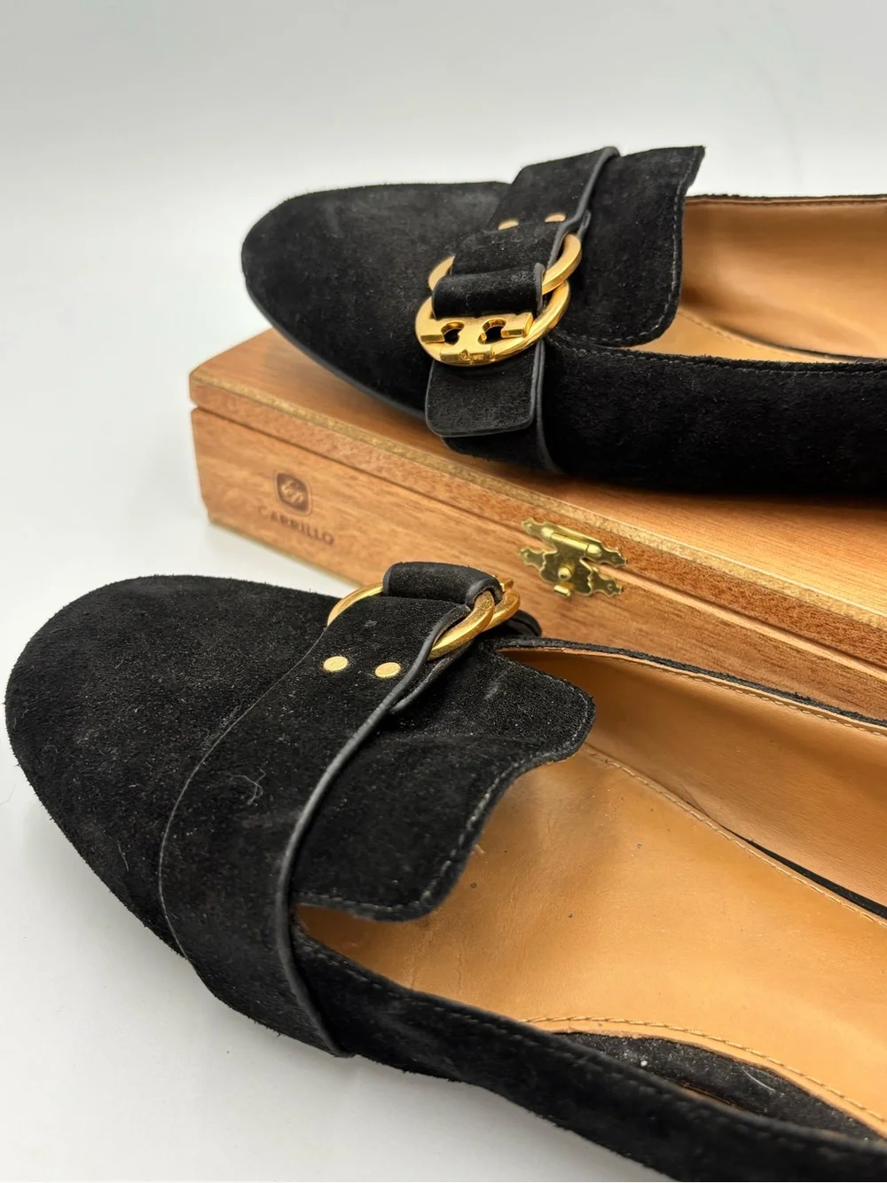 Tory Burch Marsden Suede Smoking Loafer Perfect Black Gold Buckle Flats Sz 9.5
